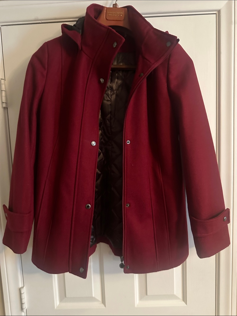 Calvin Klein Hooded Pea Coat in Burgundy
